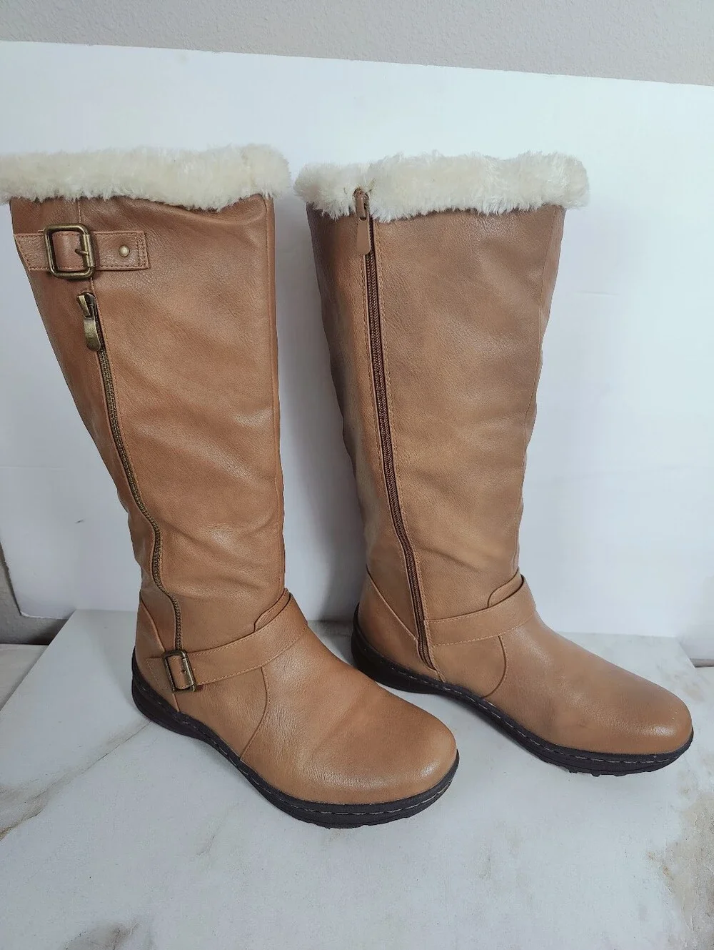 Dream Pairs Women's Rabbit Knee-High Winter Boots, Camel, Sz 9.5